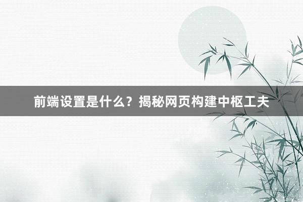 前端设置是什么？揭秘网页构建中枢工夫